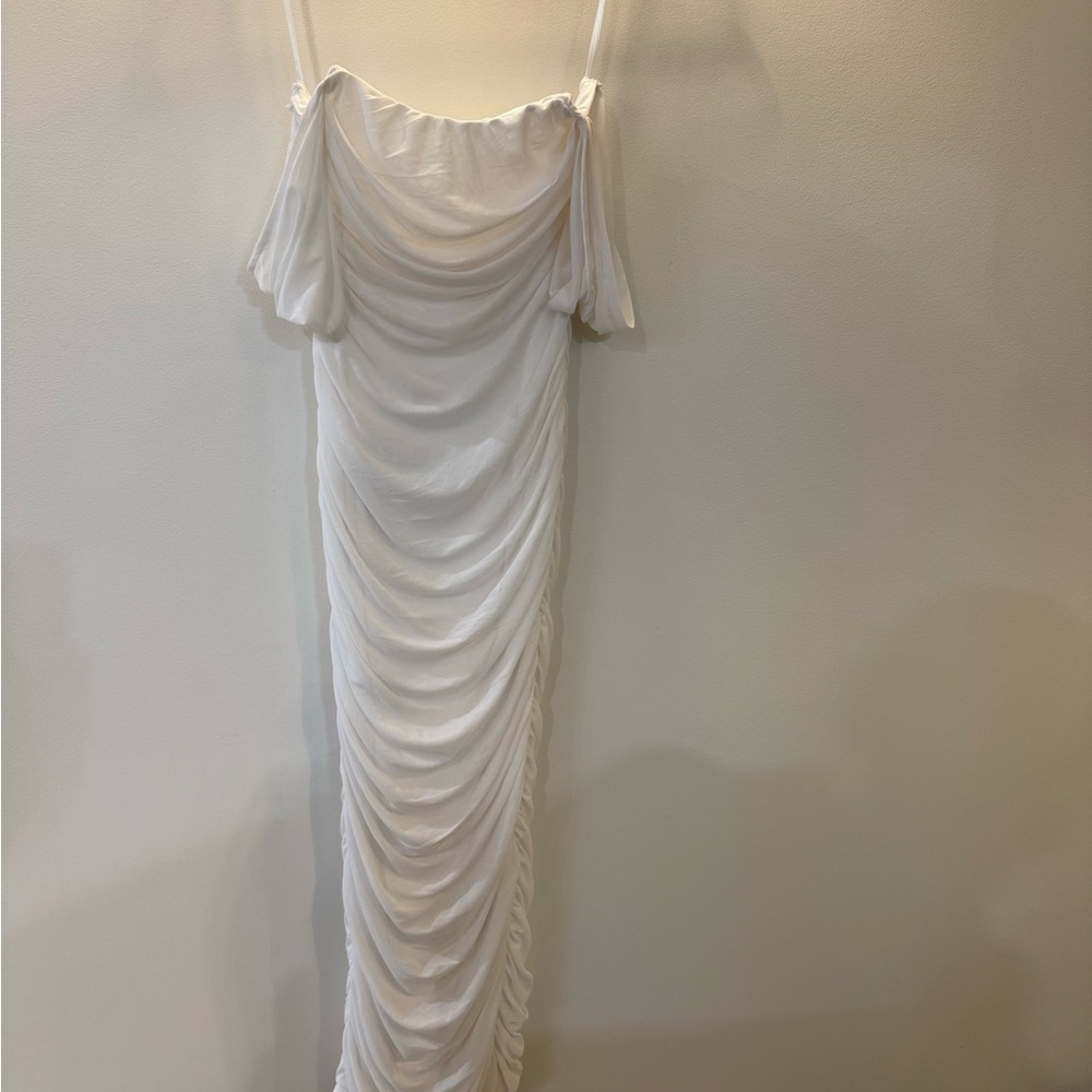 Off shoulder white midi dress